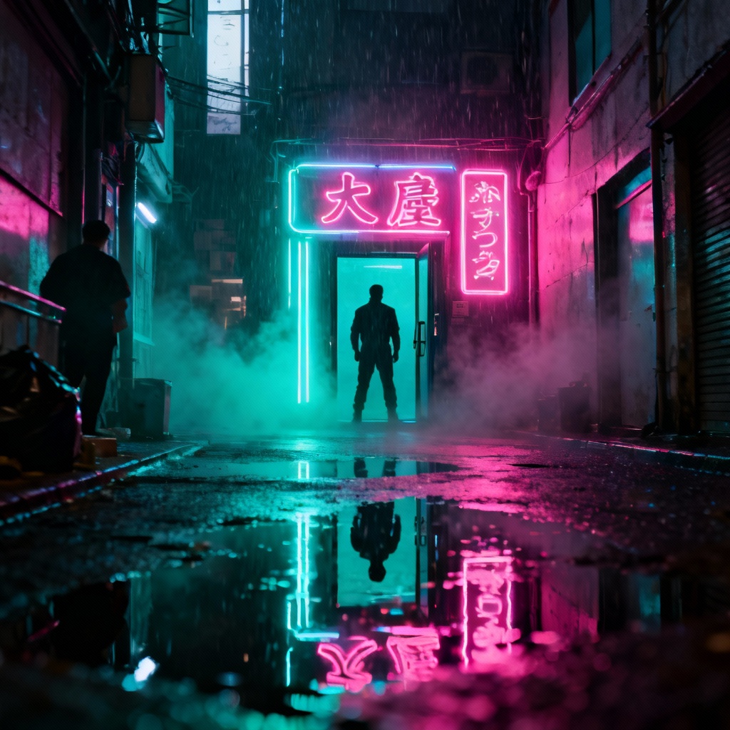 AI cyberpunk alley club entrance with neon signs