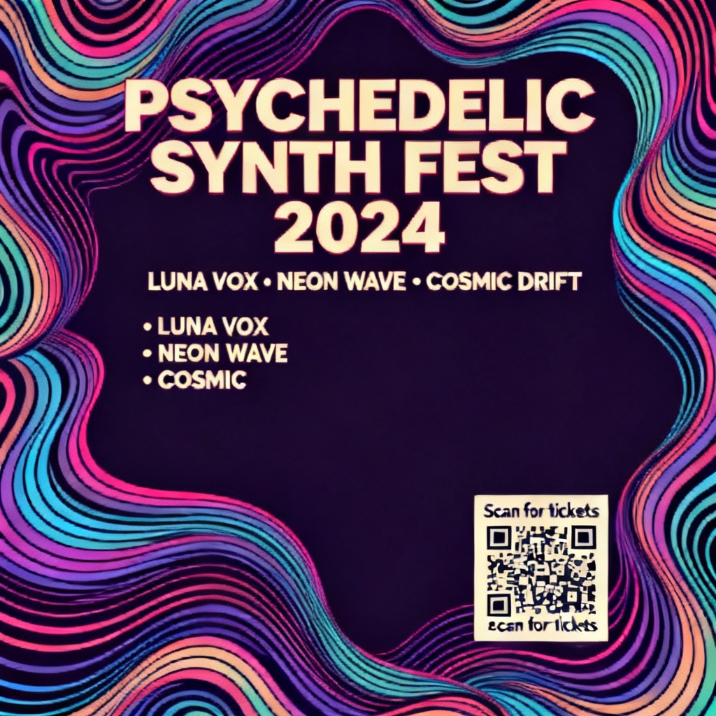 AI music festival poster flyer with duotone colors and lineup list