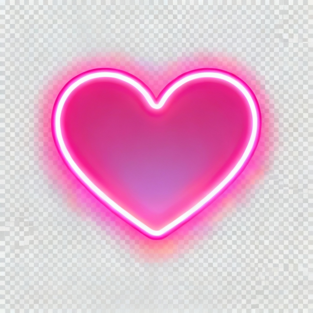 Neon pink heart outline PNG with glow on transparent background