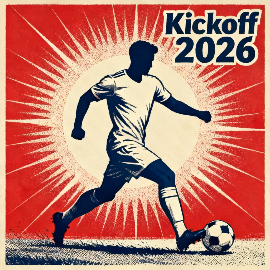 AI retro 2026 World Cup kickoff poster