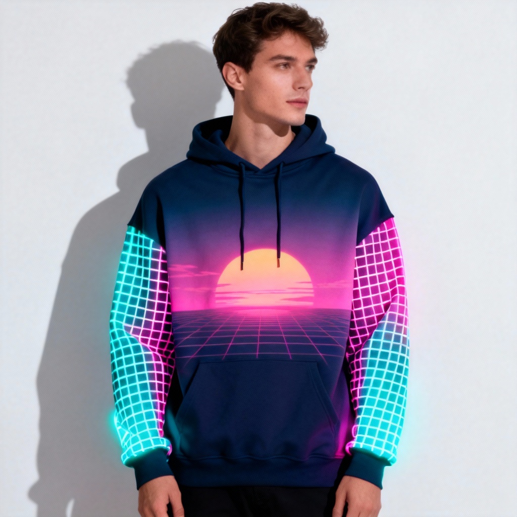 AI Y2K vaporwave gradient hoodie try on