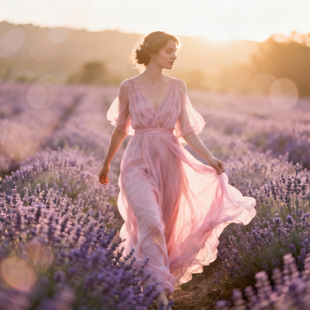 AI dreamy bridal portrait in lavender field with bokeh