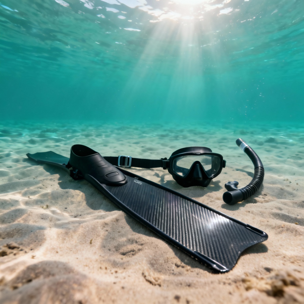 Freediving long fins and low-volume mask underwater