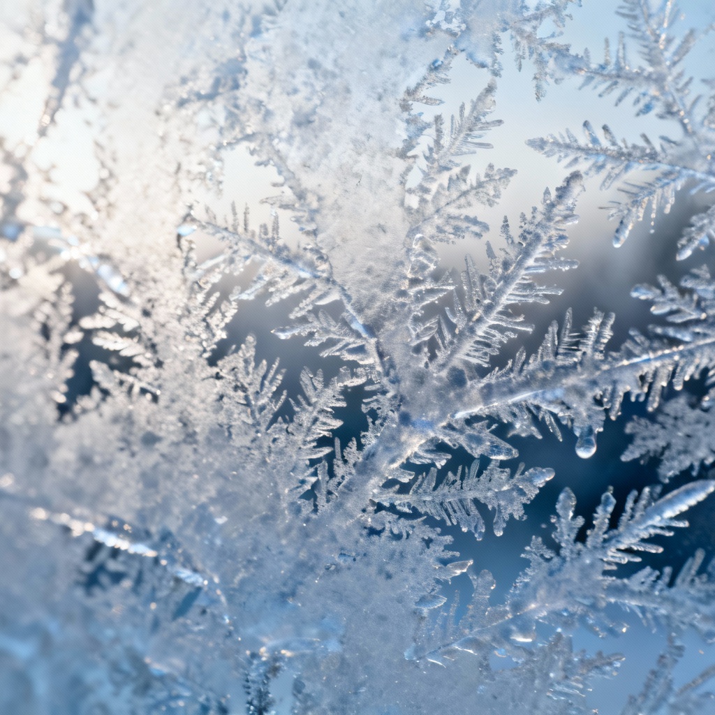 Frosted window ice crystal texture winter background