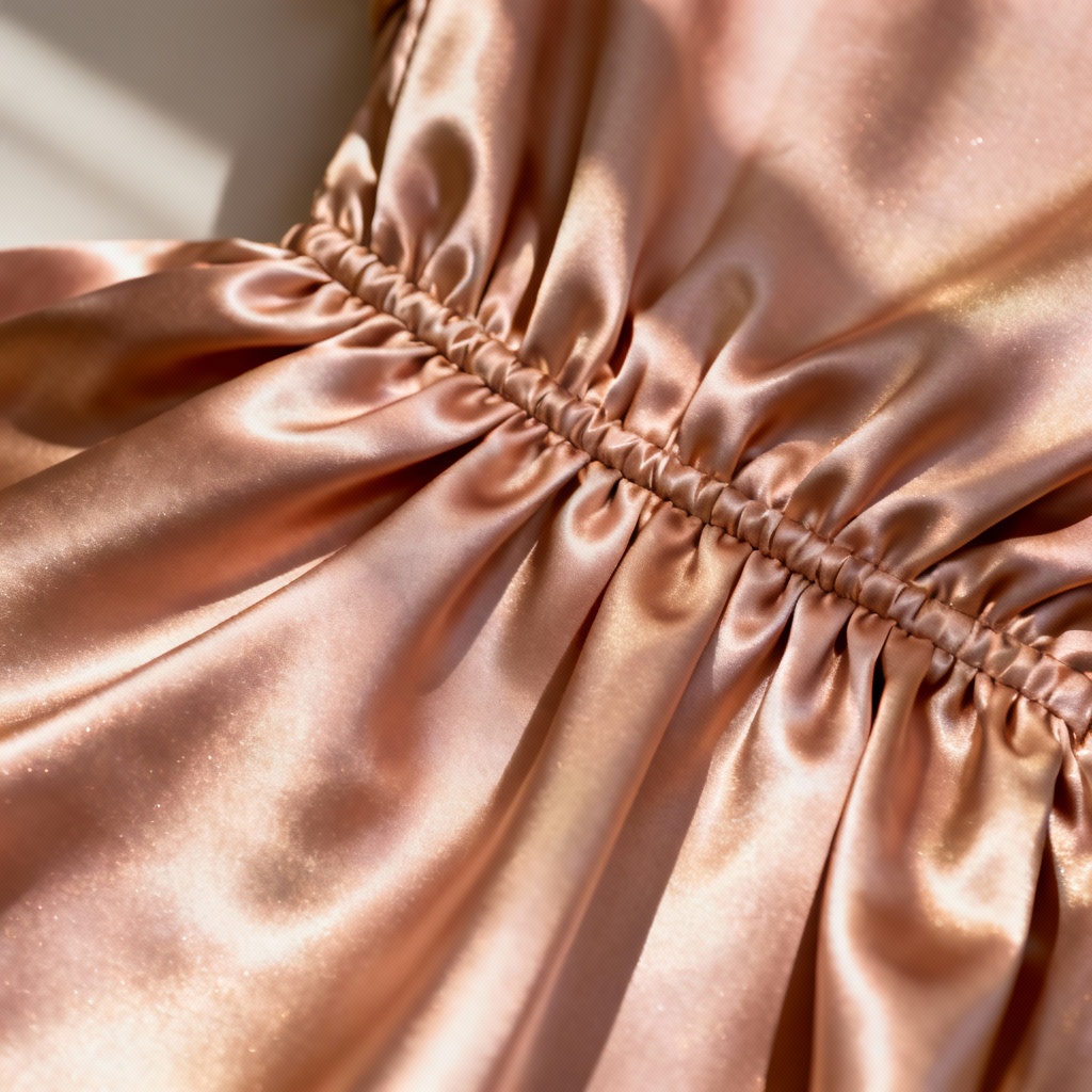 Rose gold satin charmeuse with tight folds