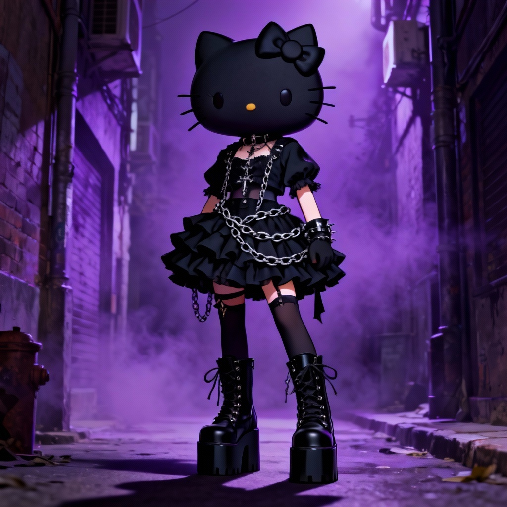 AI dark Hello Kitty gothic streetwear