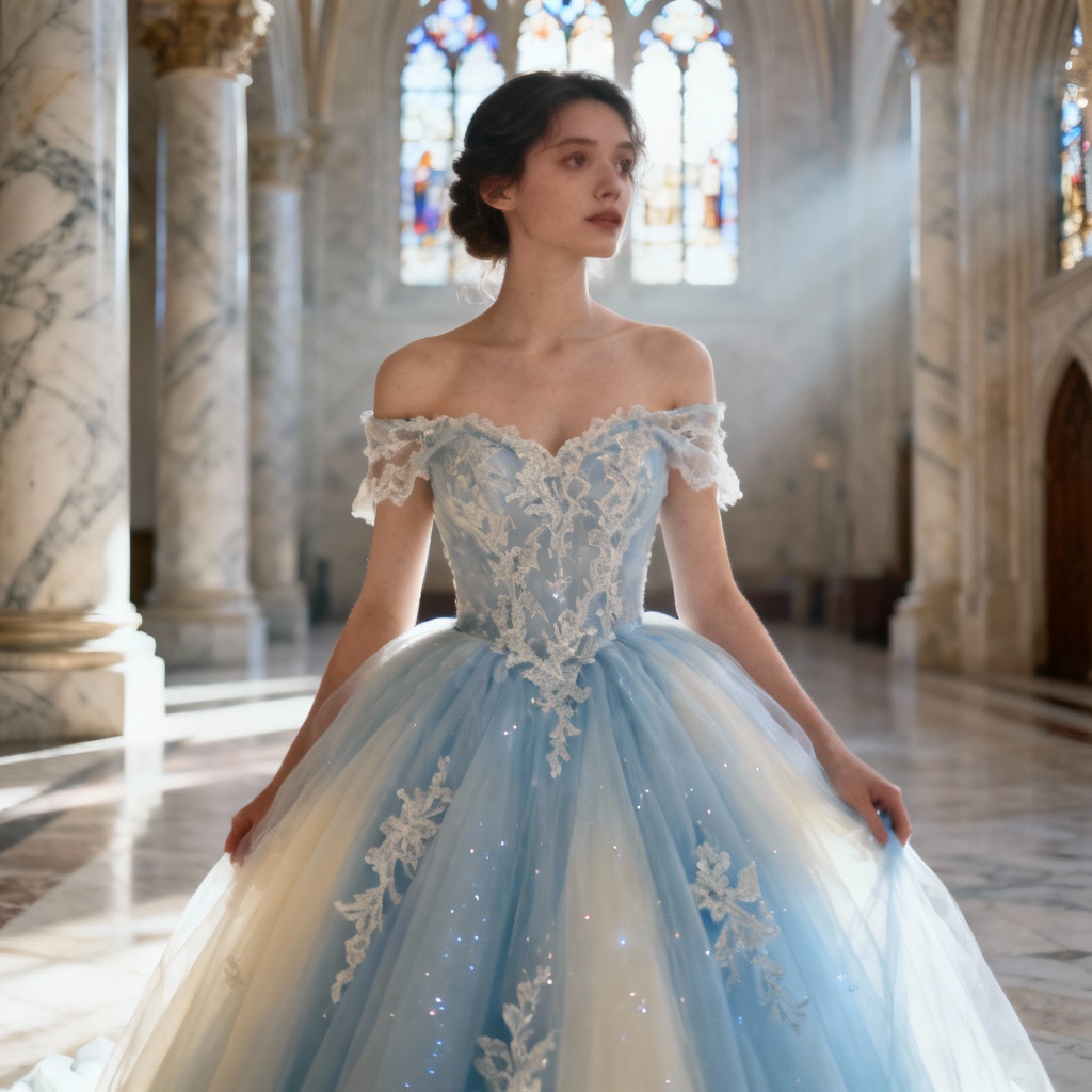 AI icy blue tulle bridal-inspired ball gown