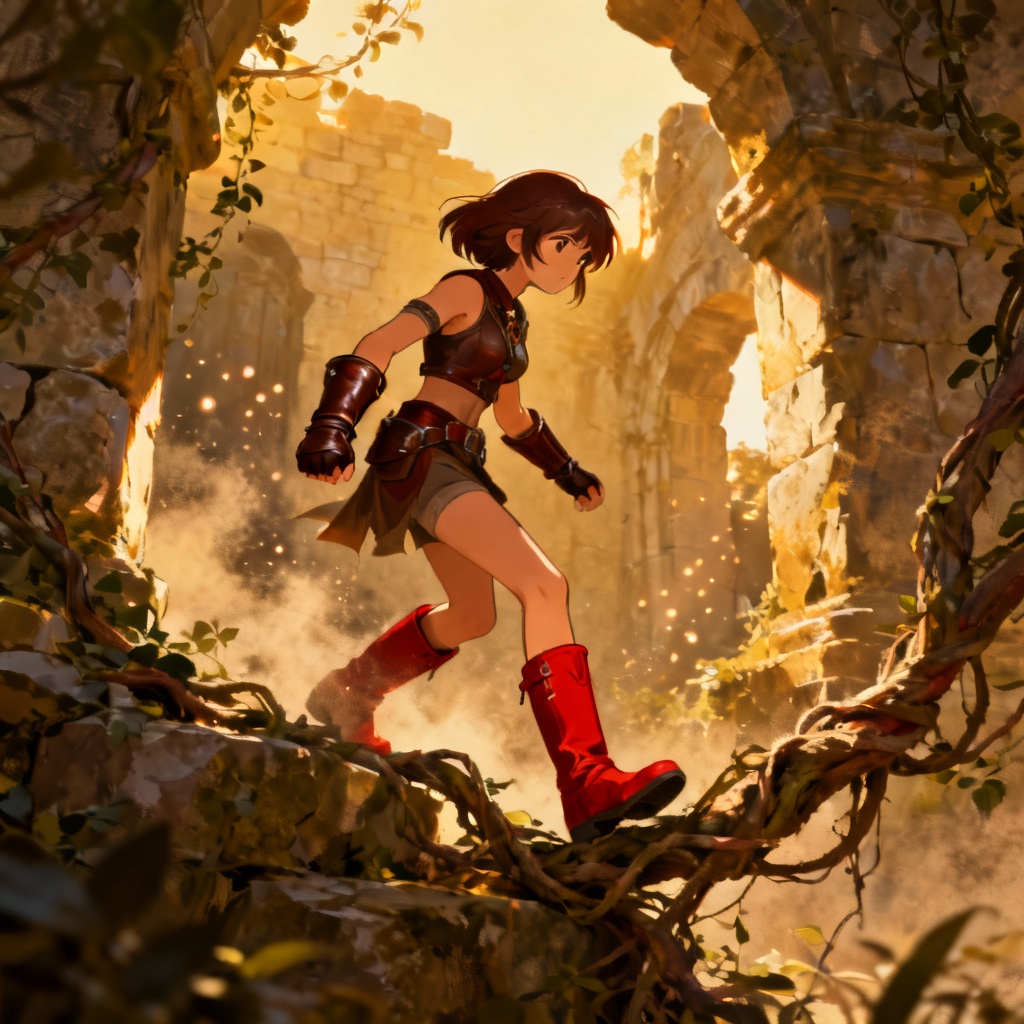 AI Tifa-inspired fantasy ruins artwork