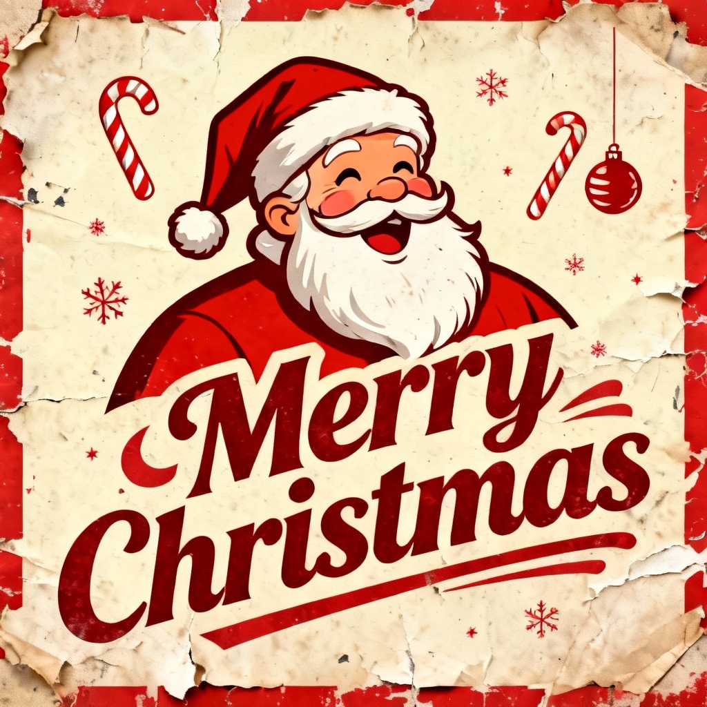 AI Vintage Santa poster in retro Christmas style