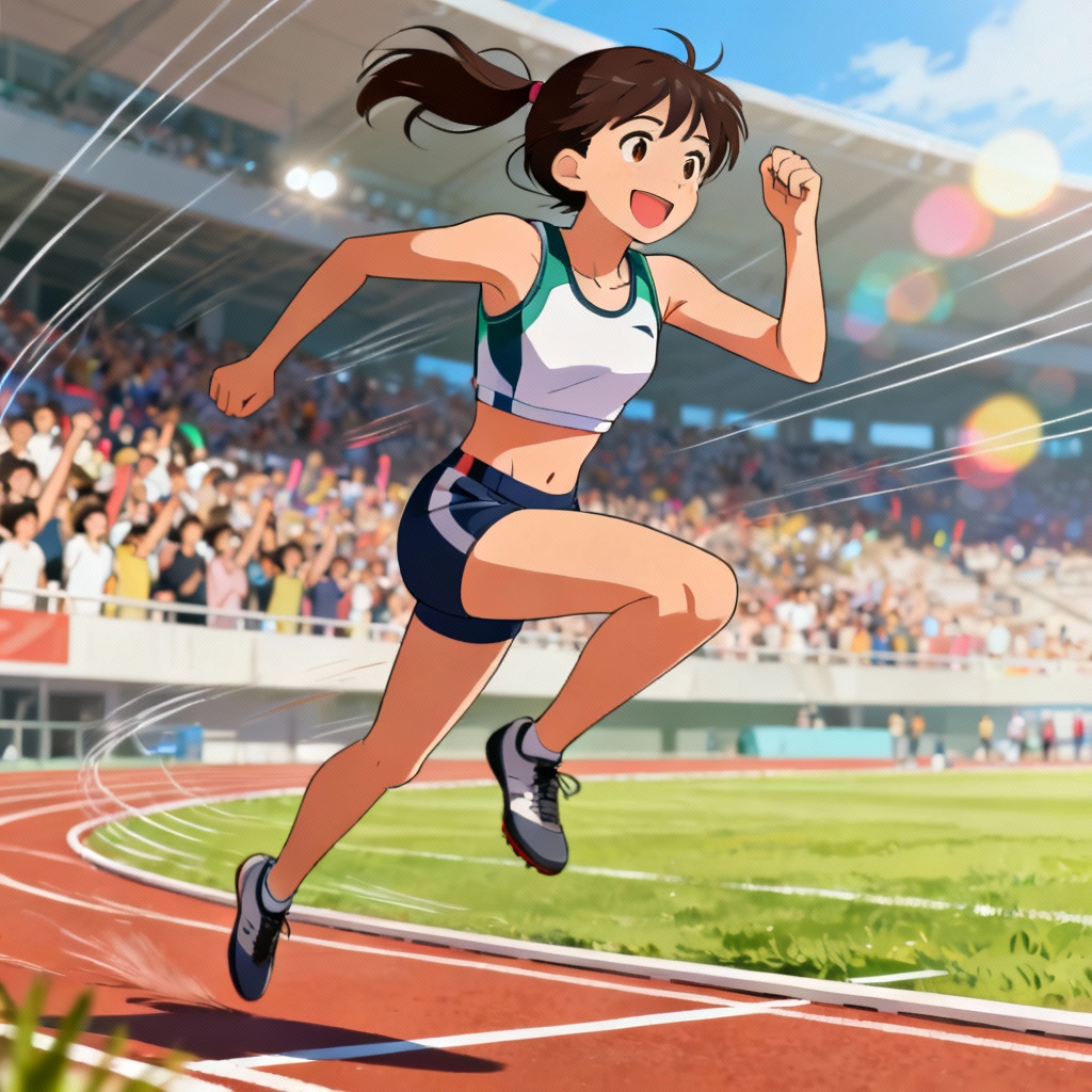 AI anime girl athlete jumping at sports day
