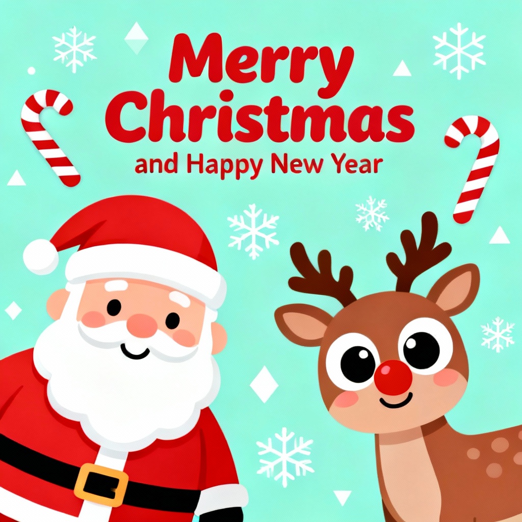 Cute kawaii Santa and reindeer vector for social media greeting