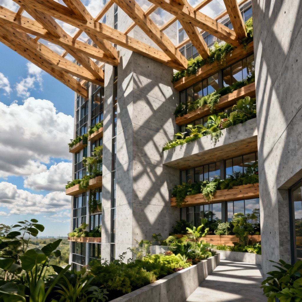 Sustainable timber hybrid tower with sky gardens and terraces
