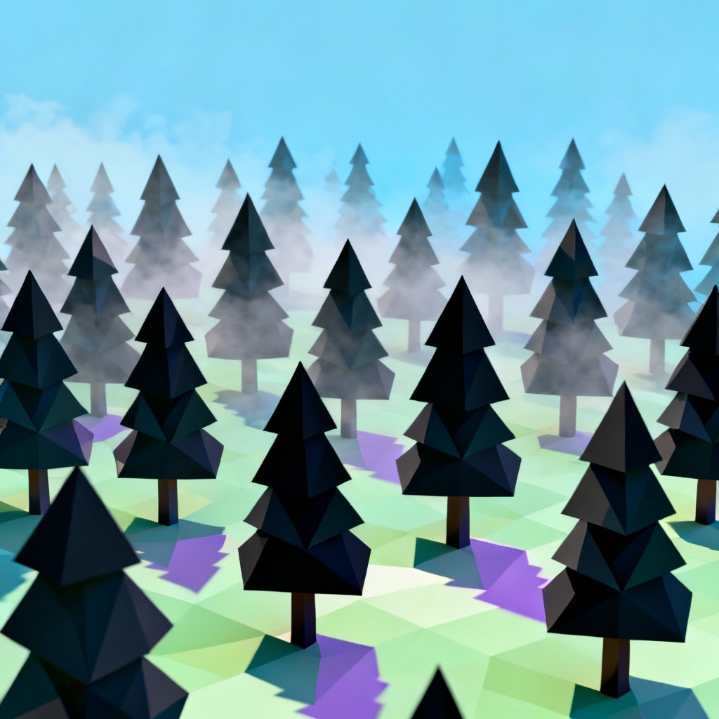 AI low-poly stylized pine forest