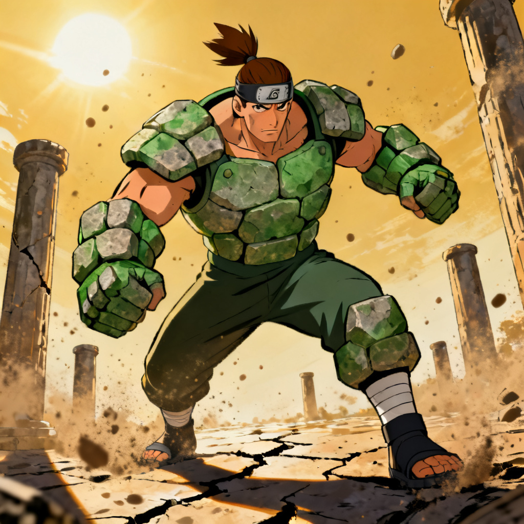 AI Naruto OC guardian forming stone armor with earth release