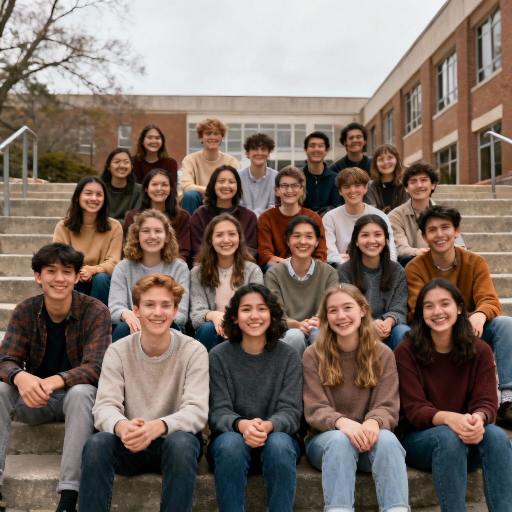AI university class group photo on campus