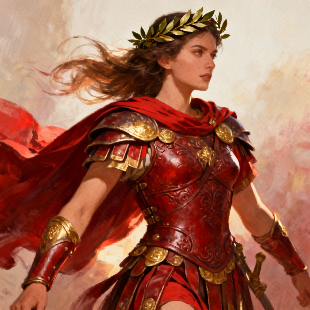 AI stylized female Roman warrior inspired by imperial fashion