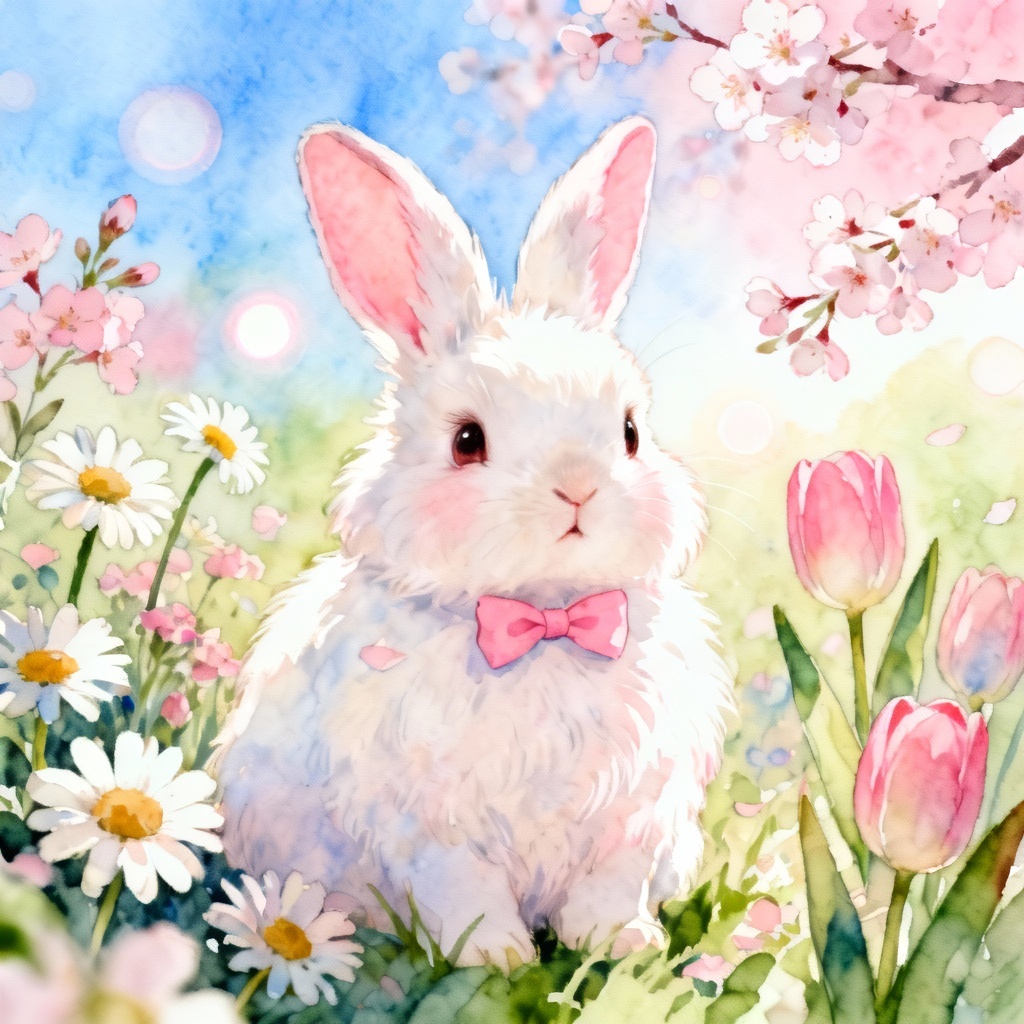 AI Bunny Portrait In Pastel Garden