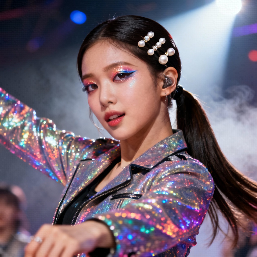 AI K-pop glam e-girl on stage