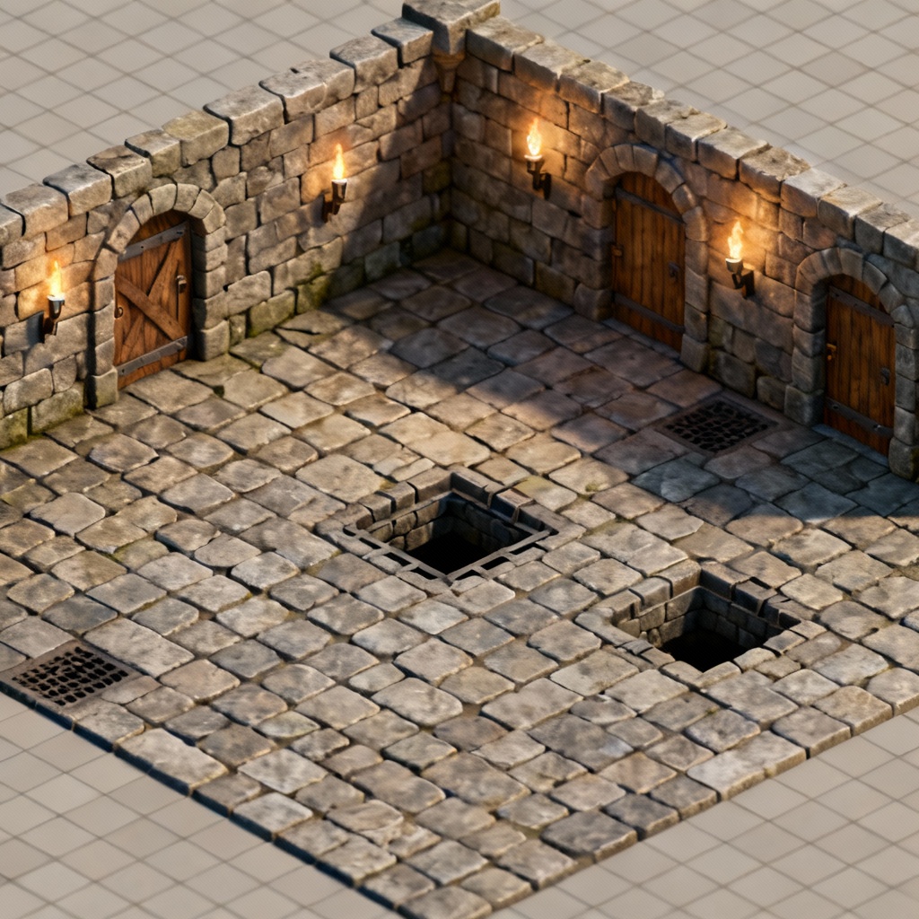 AI isometric dungeon tiles for games