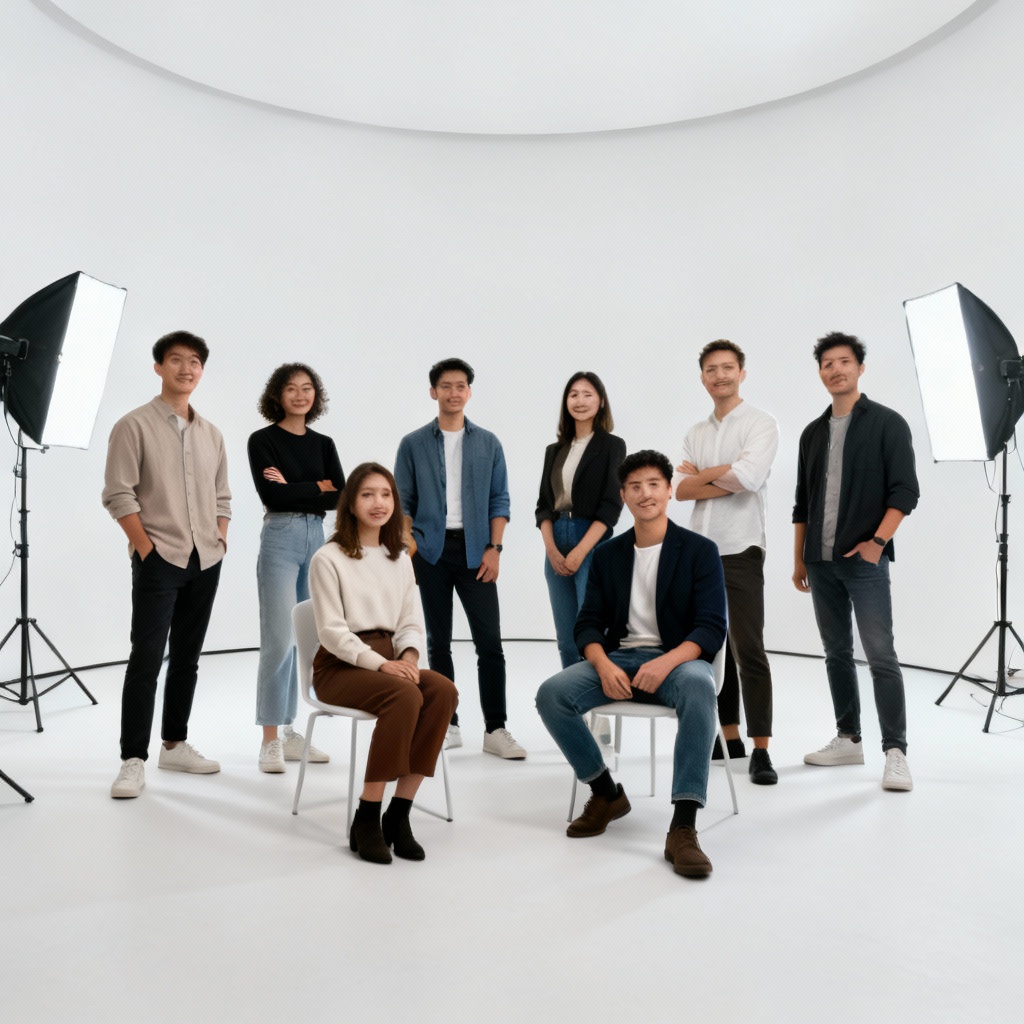 AI startup team group portrait in studio