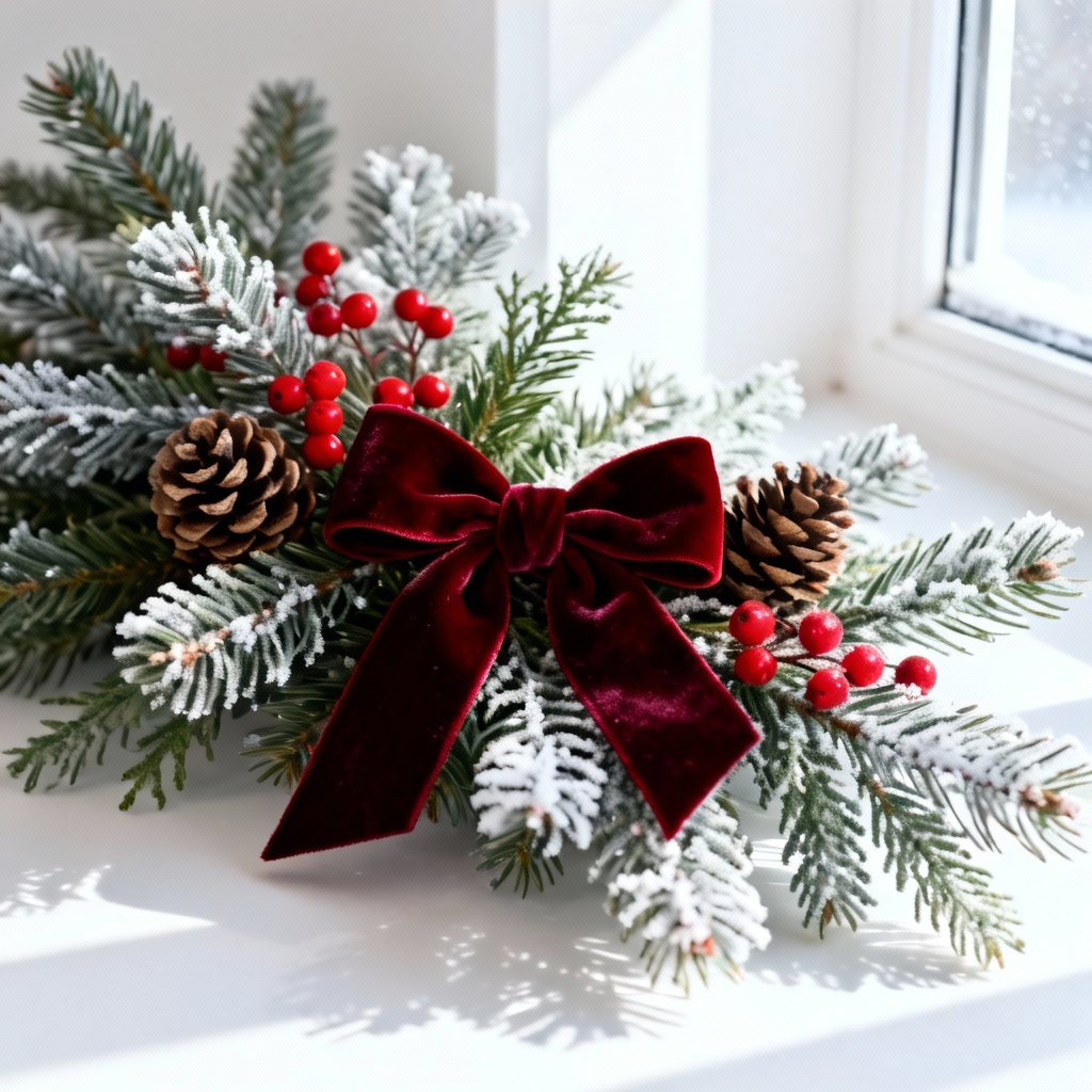AI photorealistic Christmas pine and berry wreath