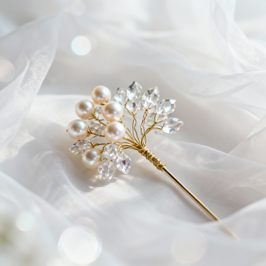 Elegant bridal pearl hairpin with crystal clusters