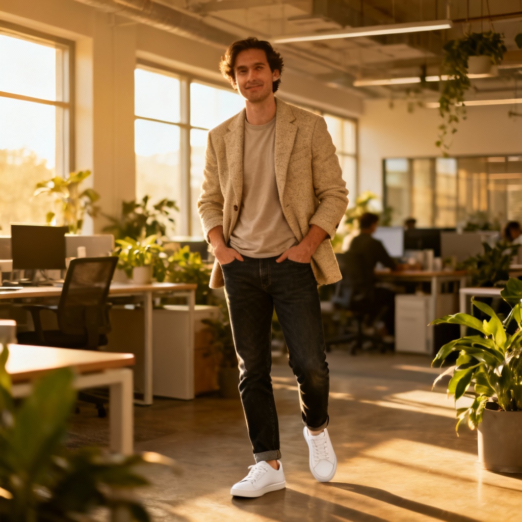 AI smart casual founder look with blazer and jeans