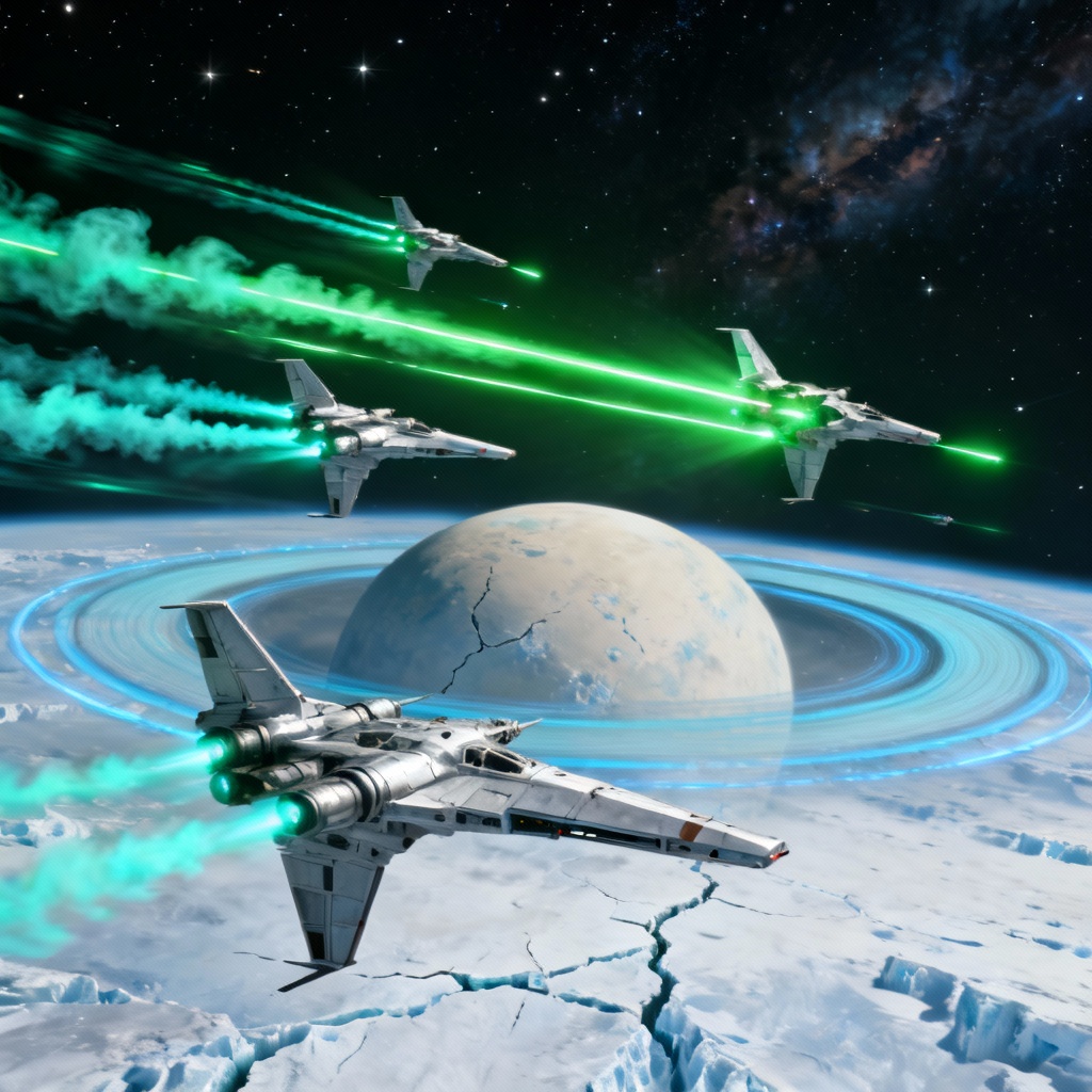 AI Starfighter Dogfight Above Ice World