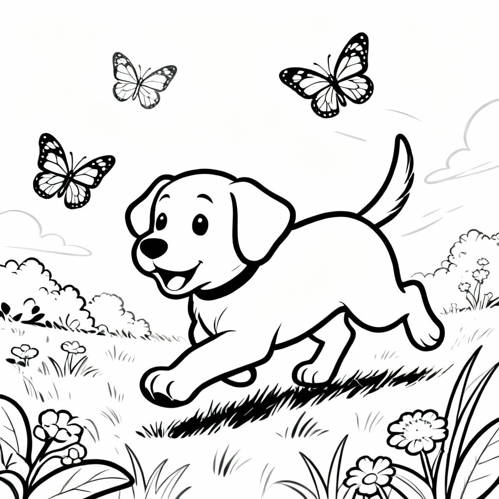 Line art playful puppy coloring page