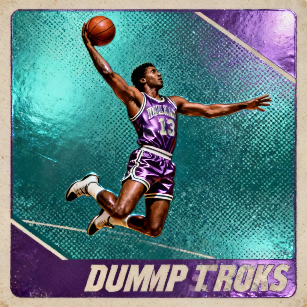 AI retro basketball trading card layout