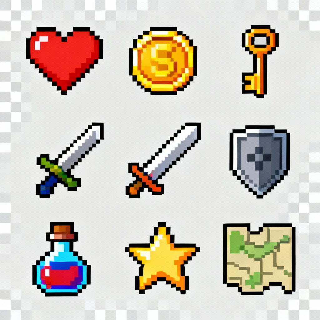 AI retro pixel UI icons set at 16x16