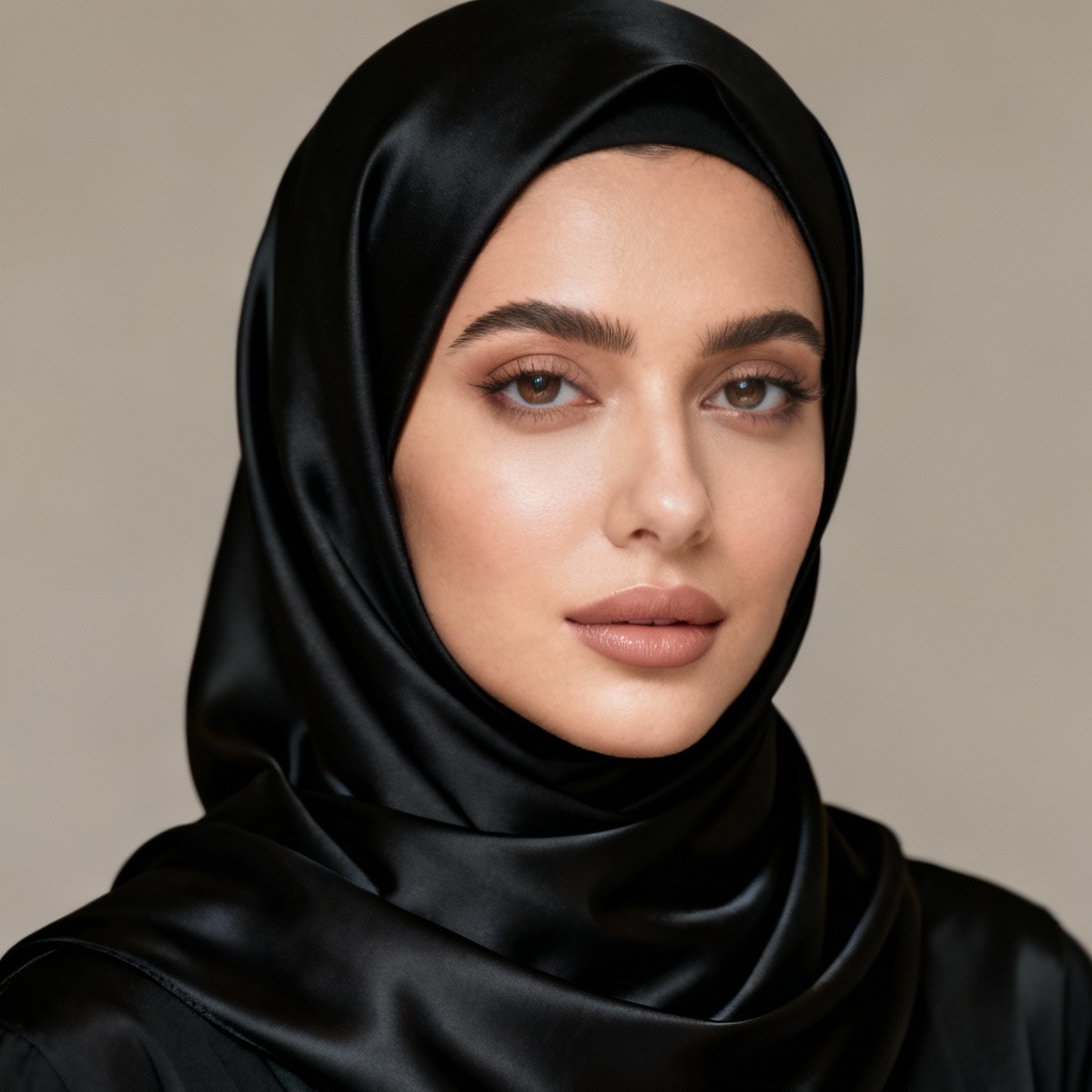 Minimal satin black hijab shawl with clean elegant folds