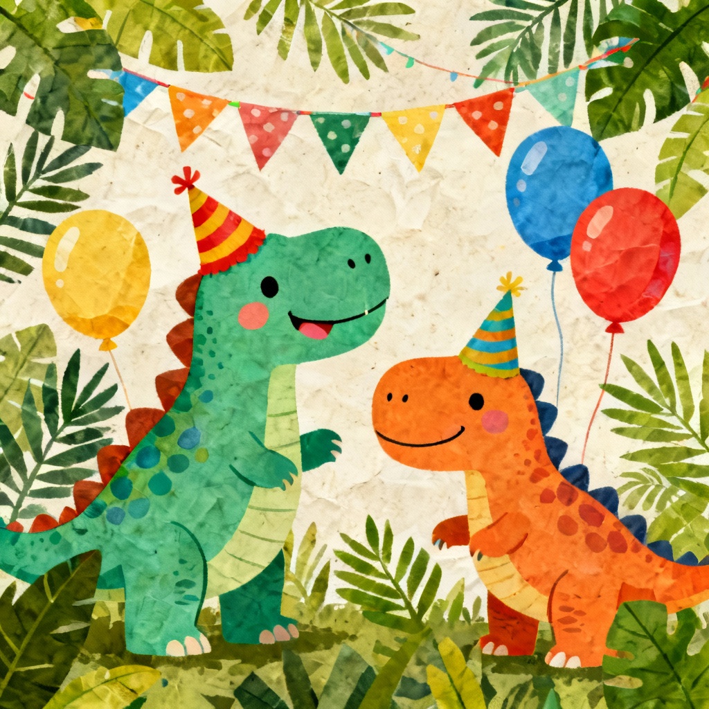 Kids dinosaur birthday background with balloons and bunting