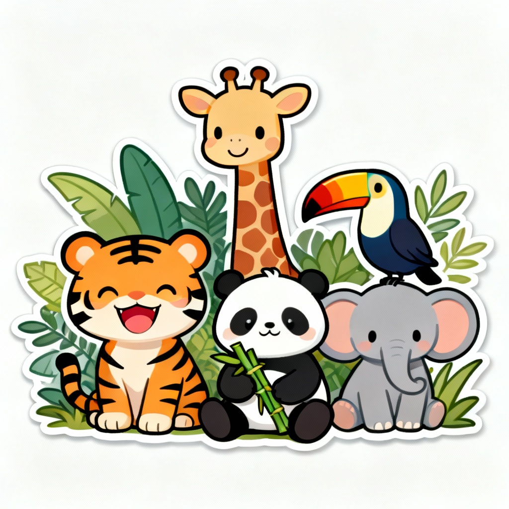 AI animal illustration generator hero image featuring chibi jungle animals