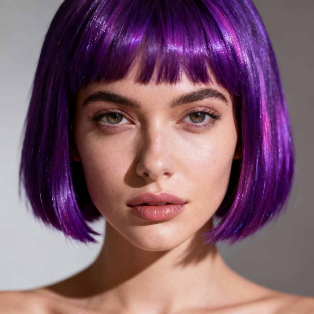 AI portrait with neon amethyst purple bob hair