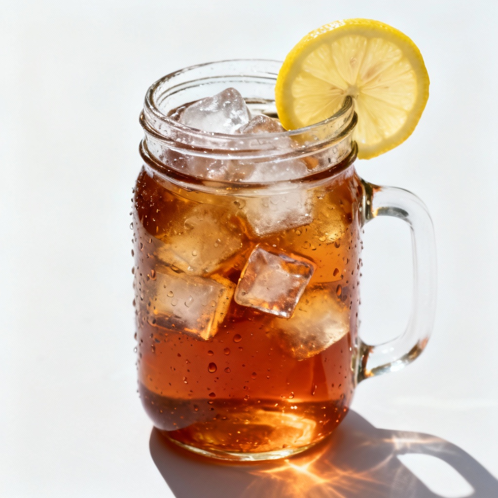 AI mason jar with iced beverage and condensation