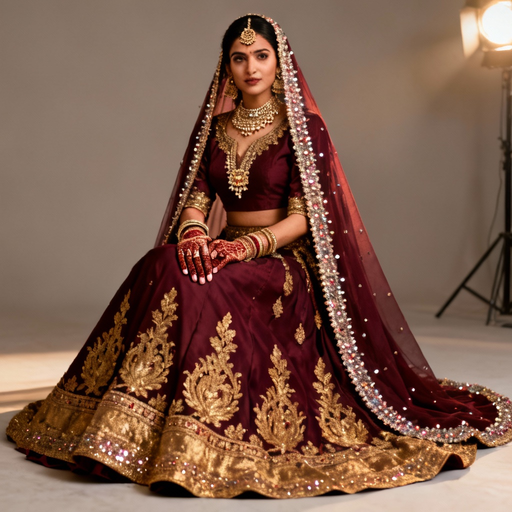 AI Indian bridal lehenga with embroidery and jewelry