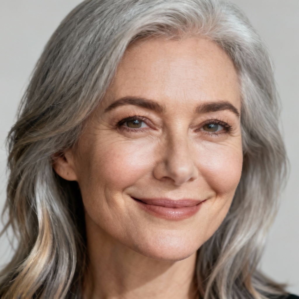 AI grey hair generator example with natural silver waves