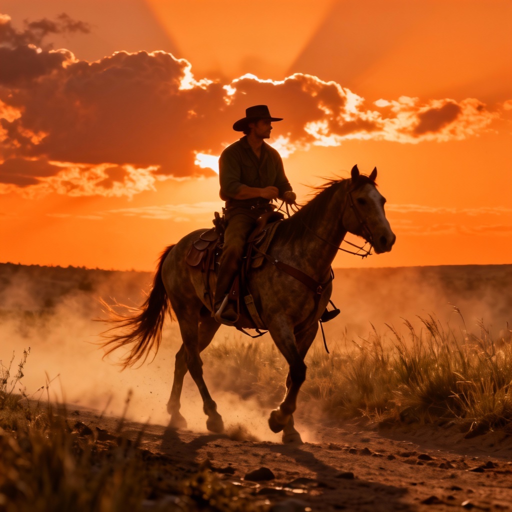 Cinematic western pony ride at sunset