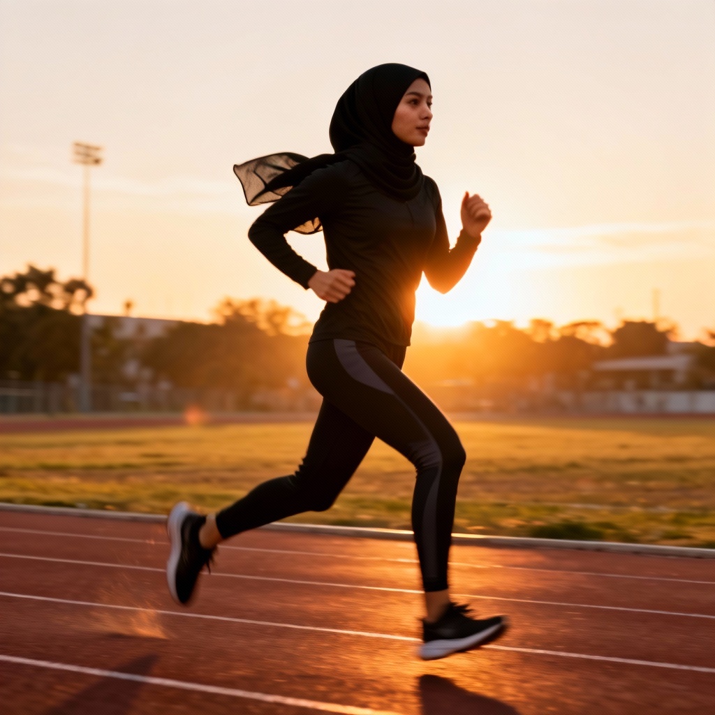AI sports hijab runner in motion