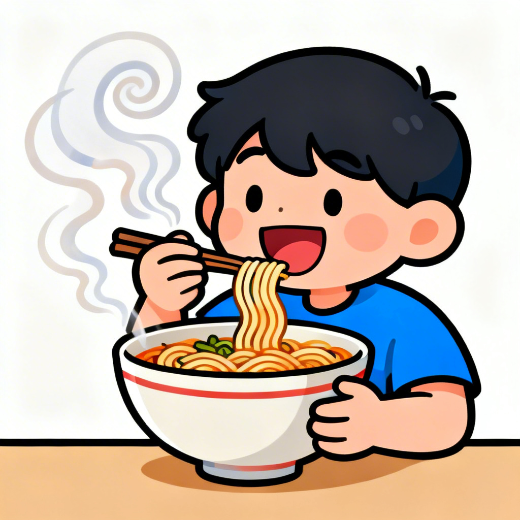 AI cartoon noodle mukbang image