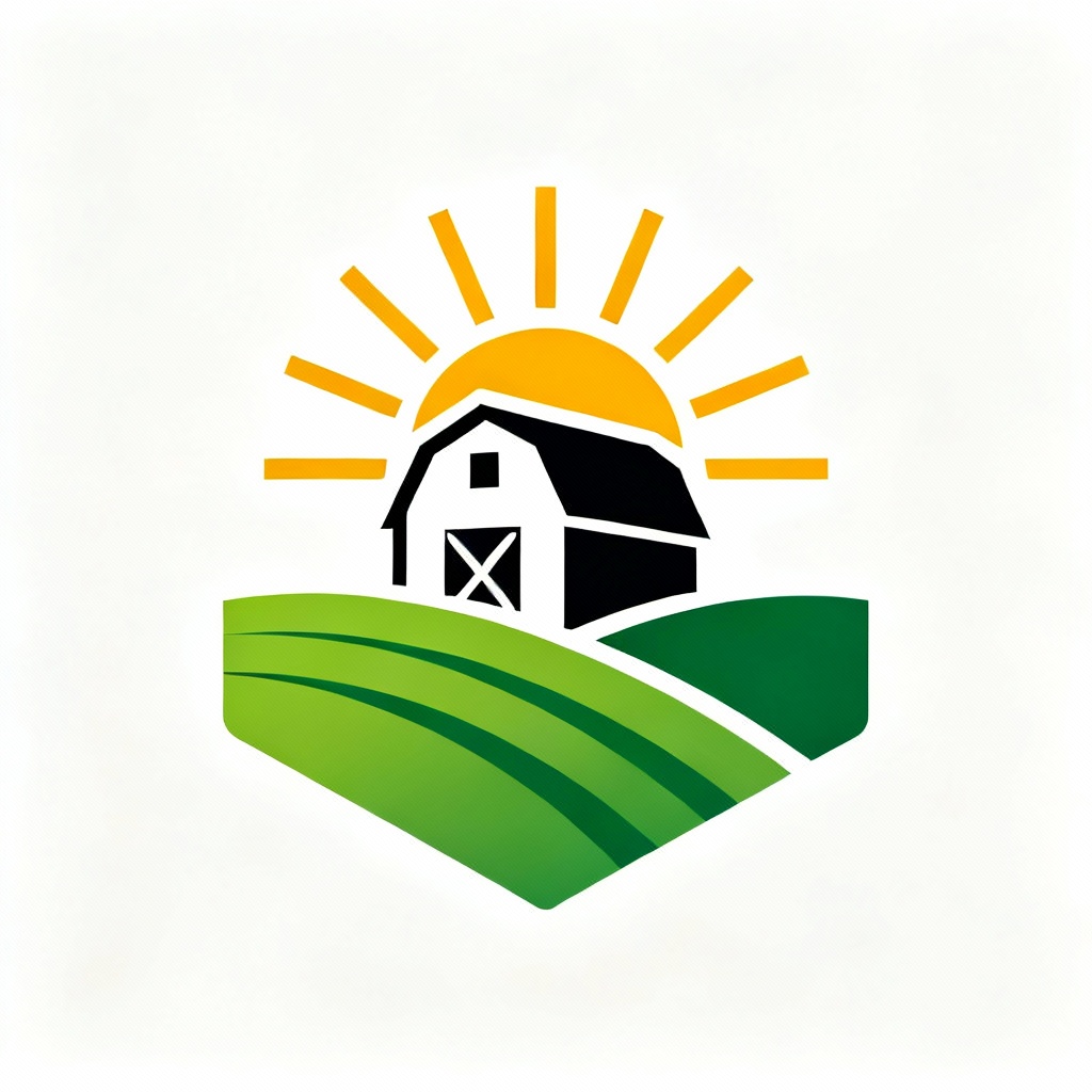 AI minimal farm logo with barn, hill, and sunrise