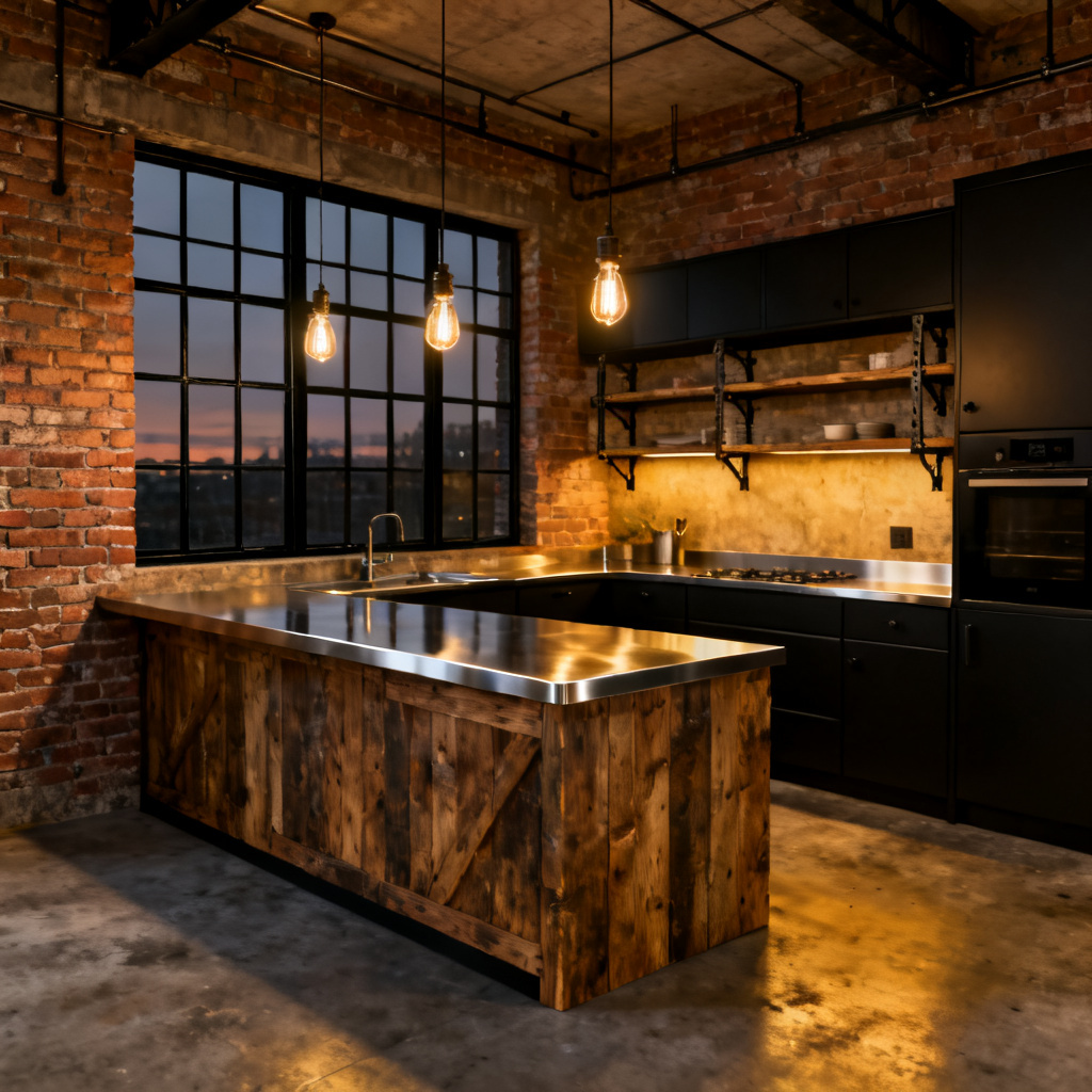 AI industrial loft kitchen design