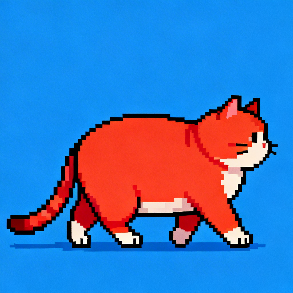 Retro pixel art chubby cat walking sprite