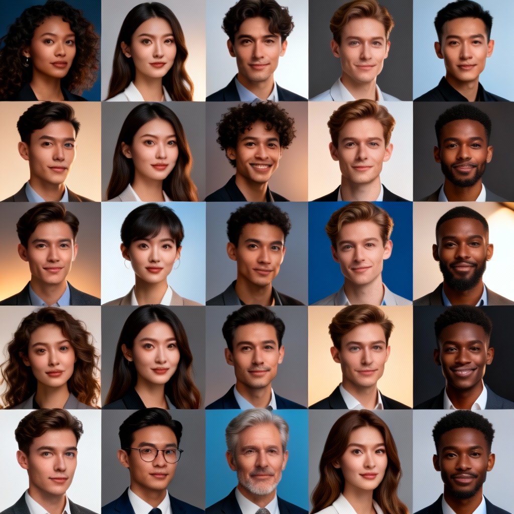 AI digital profile collage of diverse professional avatars