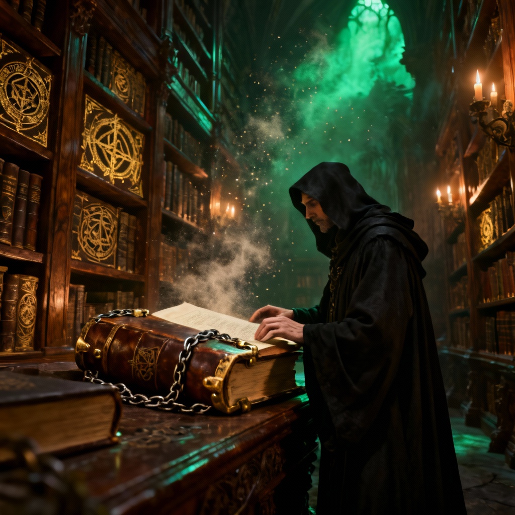 Eldritch library with forbidden tomes