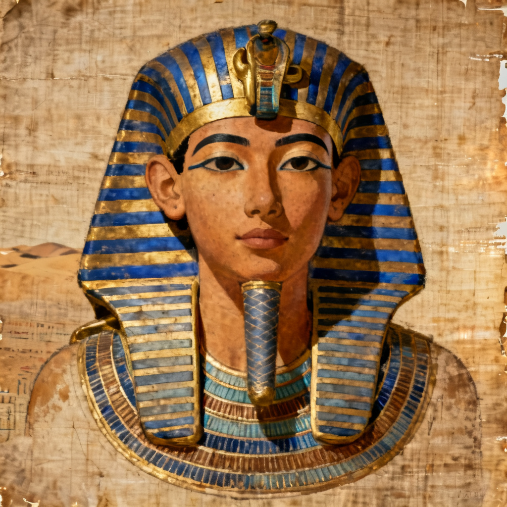 AI ancient Egyptian pharaoh portrait on papyrus