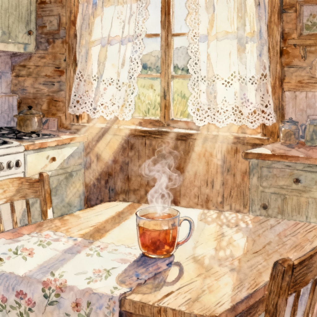 AI anime influence image with pastel cottagecore slice of life mood