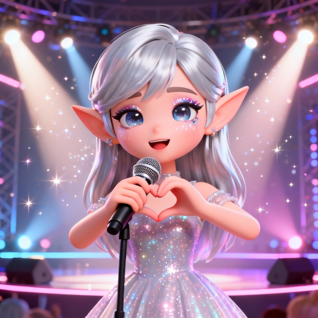 AI Zepeto-style fantasy elf idol on concert stage
