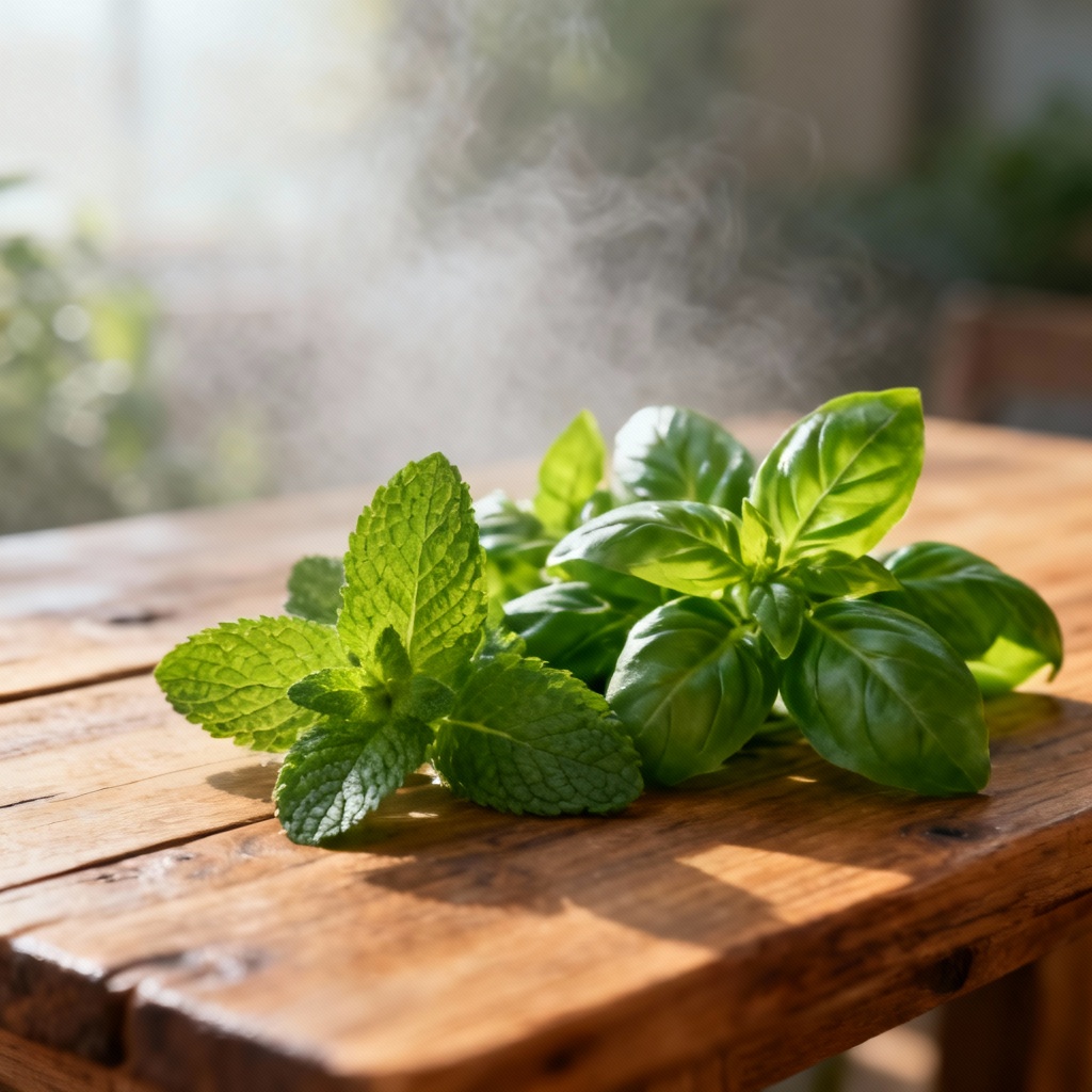 AI fresh herbs with morning mist